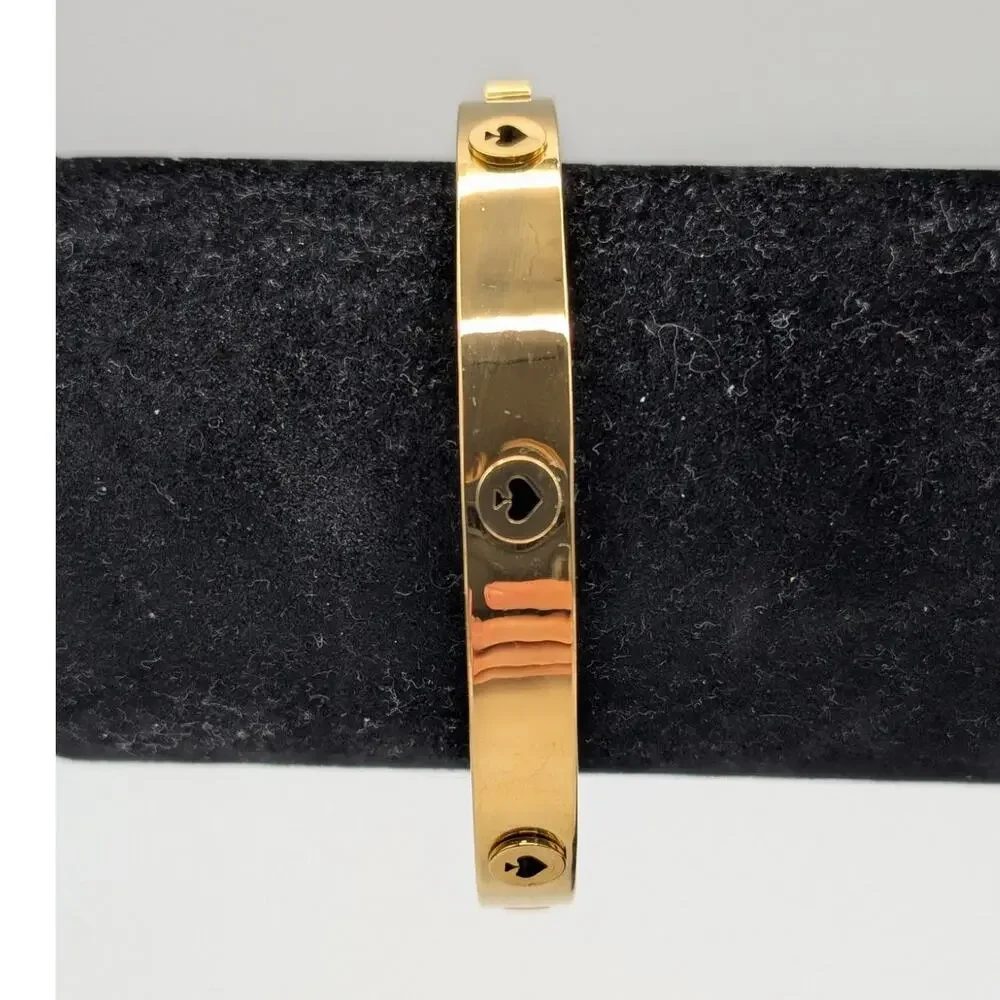 Kate Spade Spot the Spade Studded Hinged Gold Tone Bangle Bracelet - Picture 5 of 8